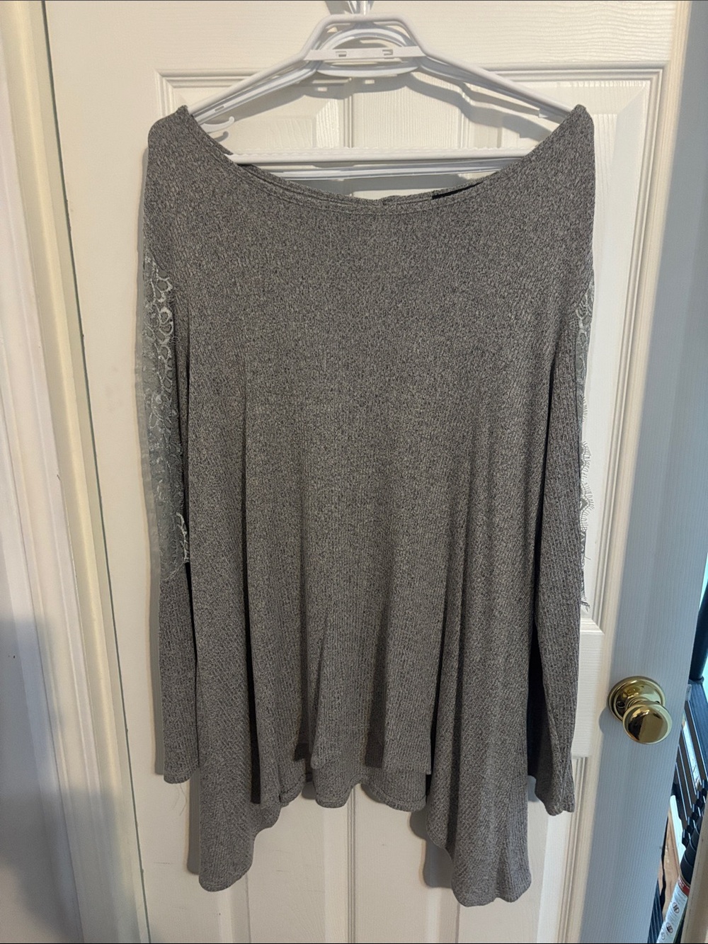 Grey Lace-Sleeve Women's Top